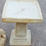 Garden - a square reconstituted stone bird bath with rose decoration Est £20 - £40