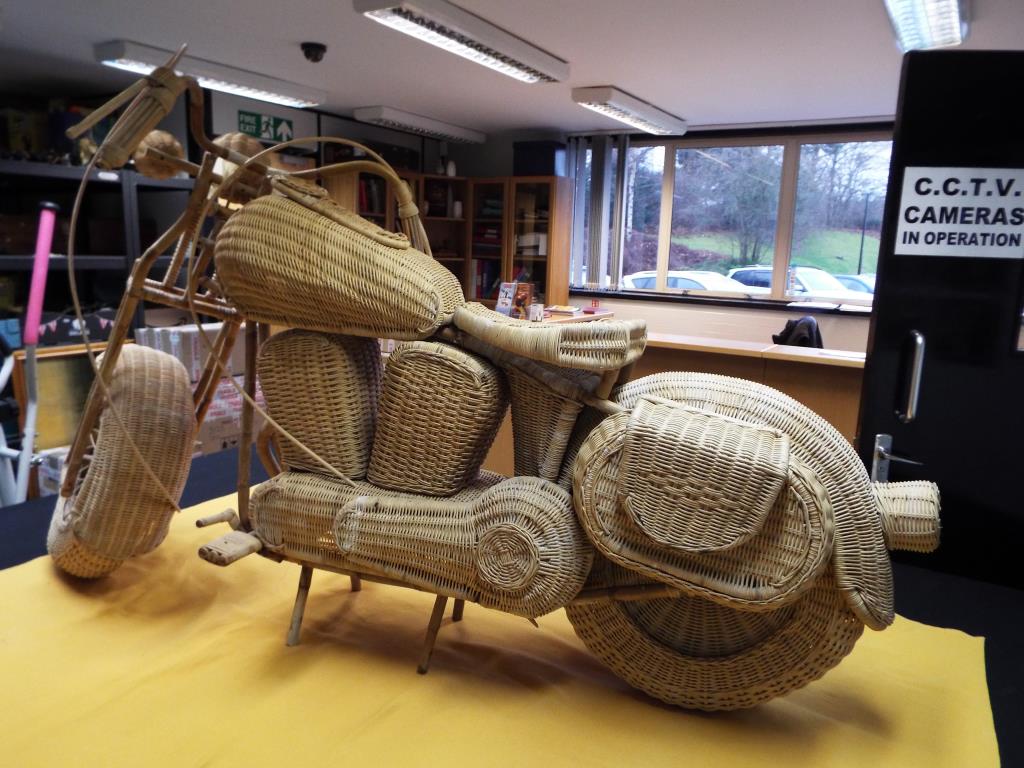 Harley Davidson - a midcentury lifesize wicker and bamboo model of a Harley Davidson motorcycle, - Image 4 of 5