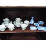 A lot to include a small quantity of Wedgwood Jasper ware in powder blue,