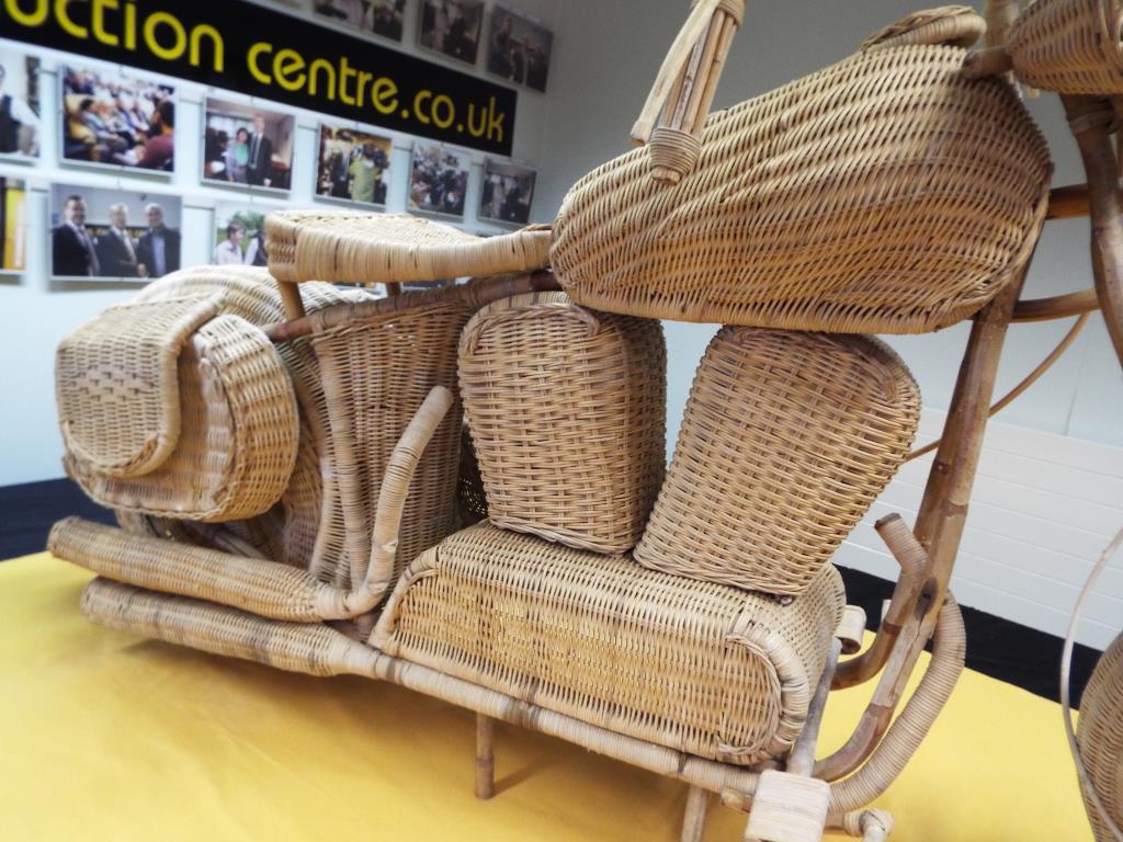 Harley Davidson - a midcentury lifesize wicker and bamboo model of a Harley Davidson motorcycle, - Image 3 of 5