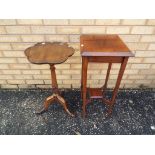 A good quality oak plant stand with lower gallery and oak occasional table on tripod supports [2].