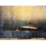 A print depicting Ligne Cunard ship, entitled Mauretania A Cherbourg, by K.D.