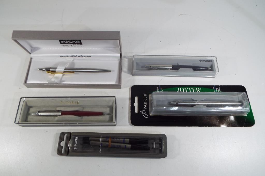 A small collection of pens to include Inoxcrom and Parker