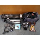 Photography - a good lot including a quantity of camera equipment comprising Olympus OM-2N camera
