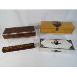 Lot to include a Mauchline ware glove box with scene of Ayton parish church,