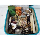 Vintage Costume Jewellery - a vintage vanity case containing a large collection of vintage costume