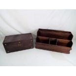 A mahogany desk organiser and a mahogany veneeered box with mother of pearl inlay,