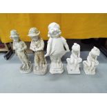 Five plaster and ceramics figurines the largest approx 51cm (h)