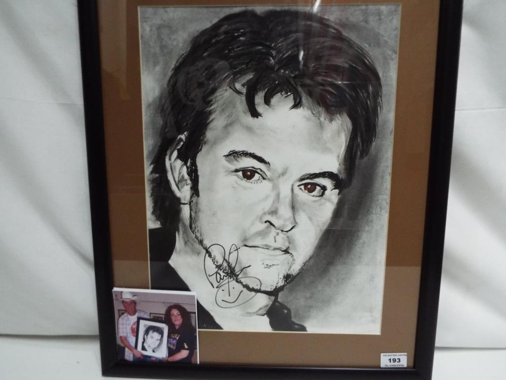 A charcoal on paper drawing of Paul Young by Madelaina Murthwaite mounted and framed under glass, - Image 2 of 3