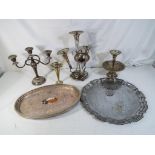 A collection of silver plated items to include an epergne candelabra,tray,