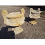 Garden - a pair of reconstituted stone twin handled planters Est £60 - £80 This lot MUST be paid