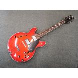 Epiphone Riviera EA-250 semi acoustic six string electric guitar, made in Japan, cherry red body,