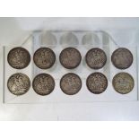 Nine Victorian crowns comprising 1888, 1889 x 4, 1890,