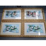 Four decorative prints depicting still life of roses,