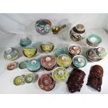 A quantity of Asian ceramics to include finger bowls, soup bowls, a lidded ginger jar,