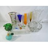 A collection of glassware to include vases, bowls, Caithness glass perfume atomiser,