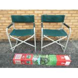 Two portable fold-out camping / fishing chairs and a 3 x 3 metre weather resistant gazebo,