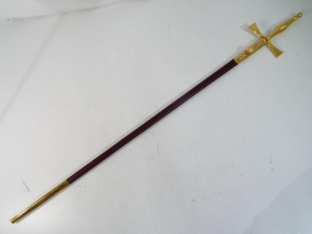 A Masonic type sword and scabbard, approximately 70 cm blade. - Image 3 of 3