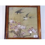 Lu Ji, Chinese Art - Magpies hovering above a blossoming prunus branch, signed Lu Ji, with sealmark,