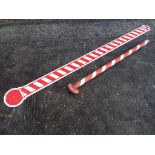 An antique original exterior storefront hand painted barbers pole / trade sign approx 170cm (l) and