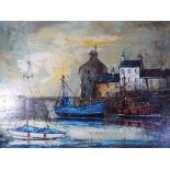 Julien Porisse - a framed oil on canvas by Julien Porisse (French b:1927) depicting a harbour scene,