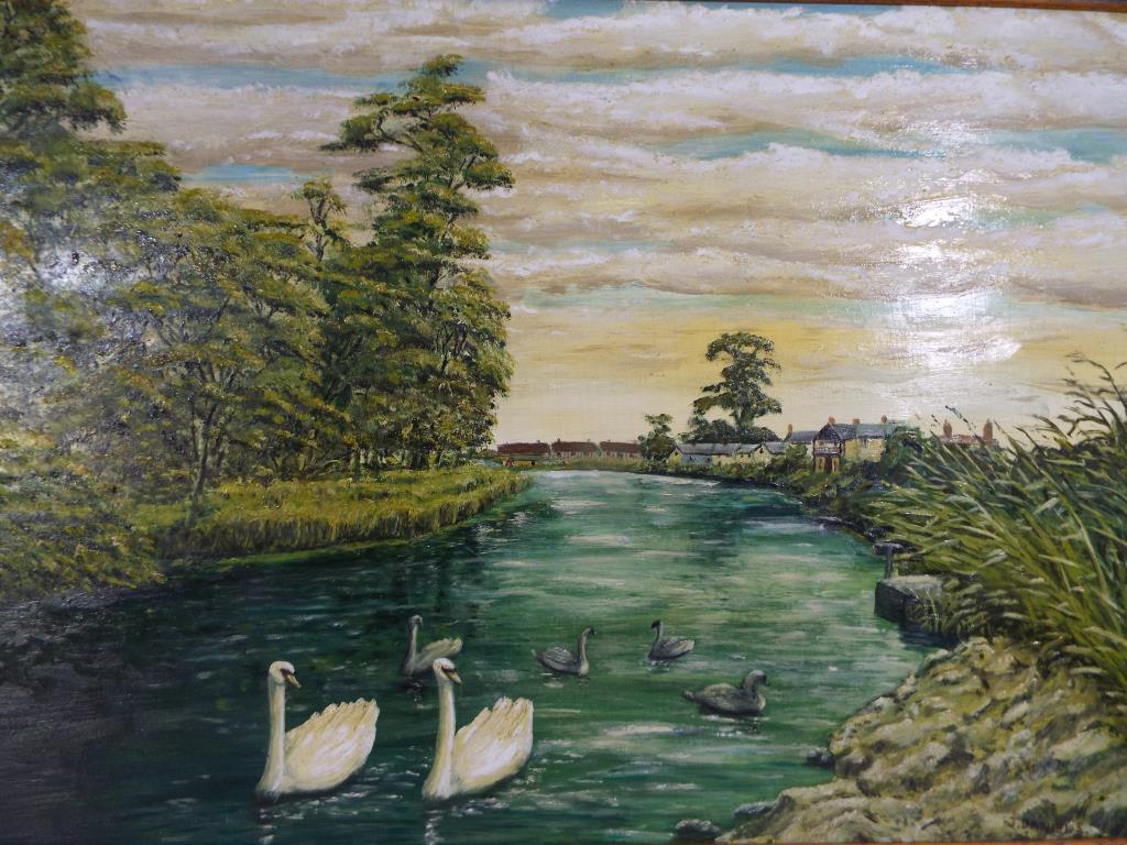 An oil on board depicting a rural scene by J.