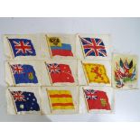 Ten large cigarette silks depicting flags, each approximately 12 cm x 16 cm to include Russia,