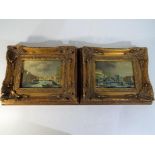 A pair of gilt framed oils on panels depicting Venetian canal scenes, image sizes 12 cm x 16.