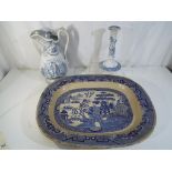A large Victorian blue and white meat platter approximately 55 cm x 45 cm,