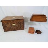 A small wooden chest walnut veneer with fitted interior approximately 14 cm x 24 cm x 17 cm,