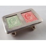 A silver stamp case stamped .925 raised on four ball feet (double width), 2.1 cm (high) x 5.