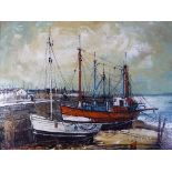 Julien Porisse - a framed oil on canvas by Julien Porisse (French b:1927) depicting a harbour scene,