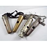 Police - four vintage Police whistles comprising two off Liverpool Police,