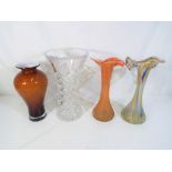 A lot to include four pieces of decorative glass ware, comprising cut crystal vase,