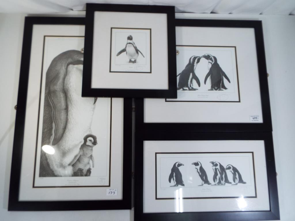 After Gary Hodges - four limited edition prints depicting Jackass Penguins and Emperor Penguins,