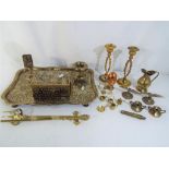 A lot to include an Eastern brass smokers companion desk set,