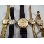 Five vintage watches to include a Nivada Swiss made, a Services with 5 jewel movement, an Ingersoll,