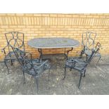 A grey painted metal garden table, approximately 72 cm x 135 cm x 80 cm,