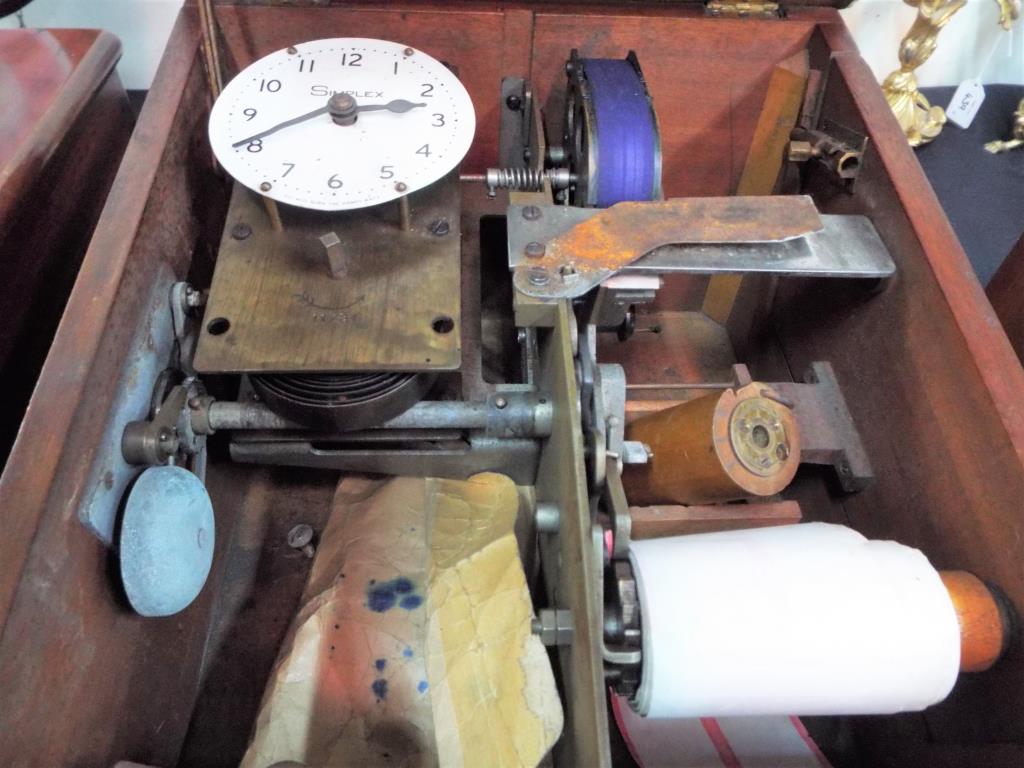 A mahogany cased Time Recorder, the dial marked Simplex, - Image 2 of 5