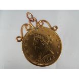 An American gold ten dollar coin 1898, Liberty Head, with 9 carat gold hanger, total weight 18.