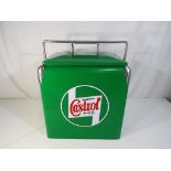 A green Castrol cool box, approximate height 36 cm (h).