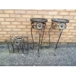 Two wrought iron lamp tables approx 71cm (h) and a matching magazine rack [3]