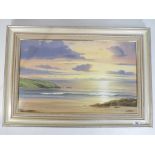 A Duval - a Seascape at sunset, oil on canvas, signed, image size 37 cm x 59.