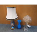 Lot to include a clear glass mushroom form table lamp,