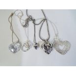 A lot to include three silver heart necklaces in box.