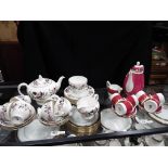 A lot to include a Wedgwood Hathaway Rose tea set comprising tea pot, sugar bowl, creamer, cups,