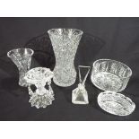 A quantity of glassware comprising vases, bowls and similar to include Waterford Crystal.