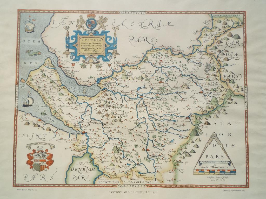 Two framed maps, the first depicting Saxton's Map of Cheshire 1577, - Image 3 of 3