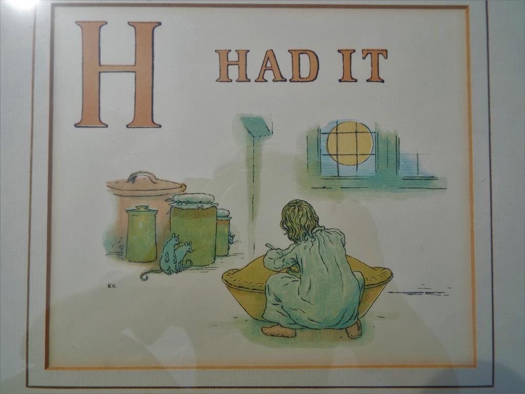 Two Kate Greenaway nursery prints from the book A Apple Pie, mounted and framed under glass, - Image 2 of 5