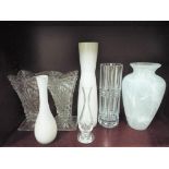 A quantity of glass vases including an opaque baluster form Italian glass vase and similar,